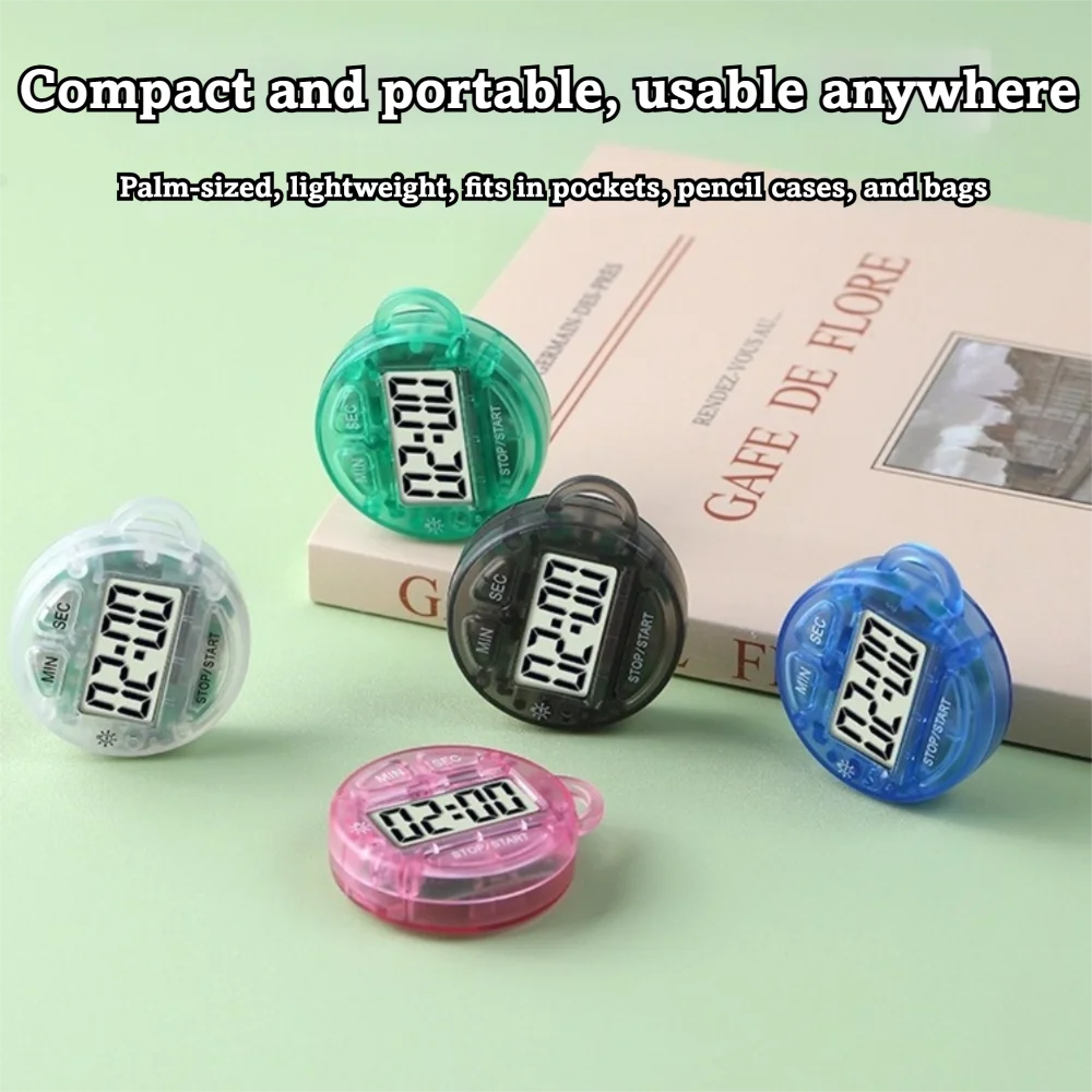 New Multifunctional LCD Display Timer Portable Transparent Keychain Timer Magnetic Night Light Round Countdown Timer For Baking