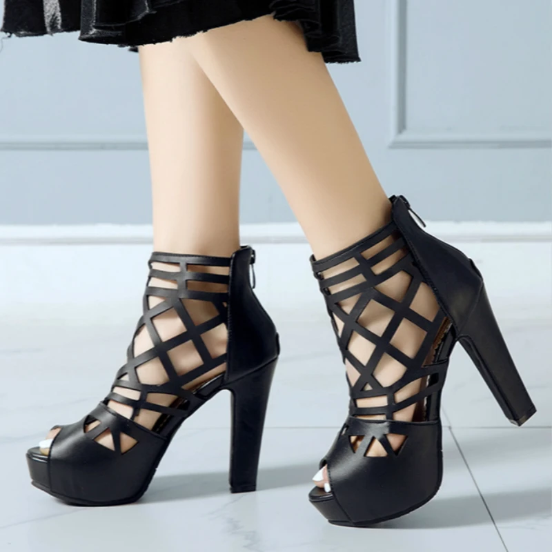 Summer Shoes Ankle Boots For Women High Heels Sandals Platform Cut-outs Black Red White Blue Party Dance Shoes Large Size 45 50
