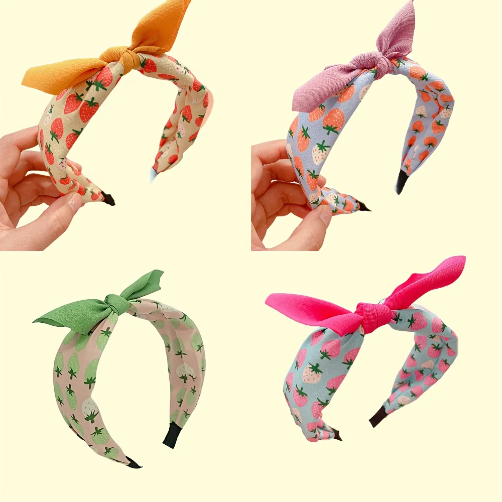 

New Fruit Print Hairband for Women Strawberry Knot Bow Headband Korean Sweet Fabric Hoop Hair Band Girls Hair Accessories