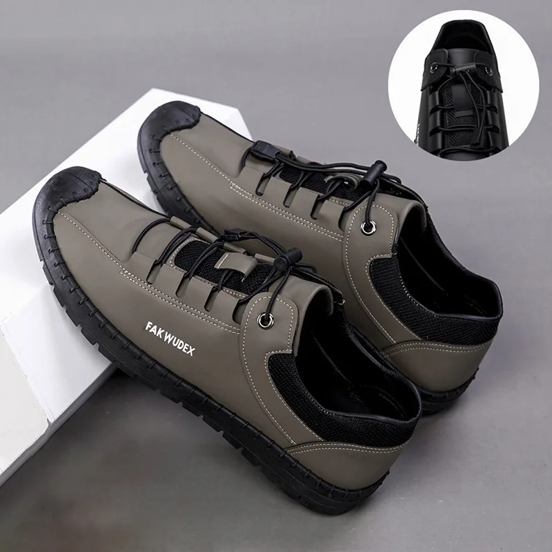 Zapatillas de deporte de cuero para hombre, zapatos informales cómodos de suela suave para correr, zapatos de trabajo con cordones de diseñador, 2024