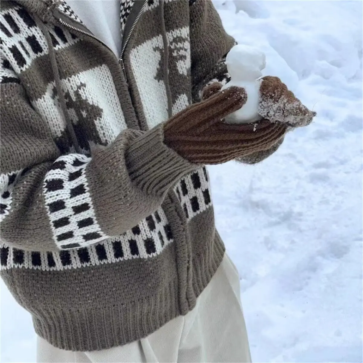 Kardigan Rajut Jacquard Retro Prancis Pola Fair Island 2025 Awal Musim Semi, Mantel Sweater Wol Longgar dan Lembut