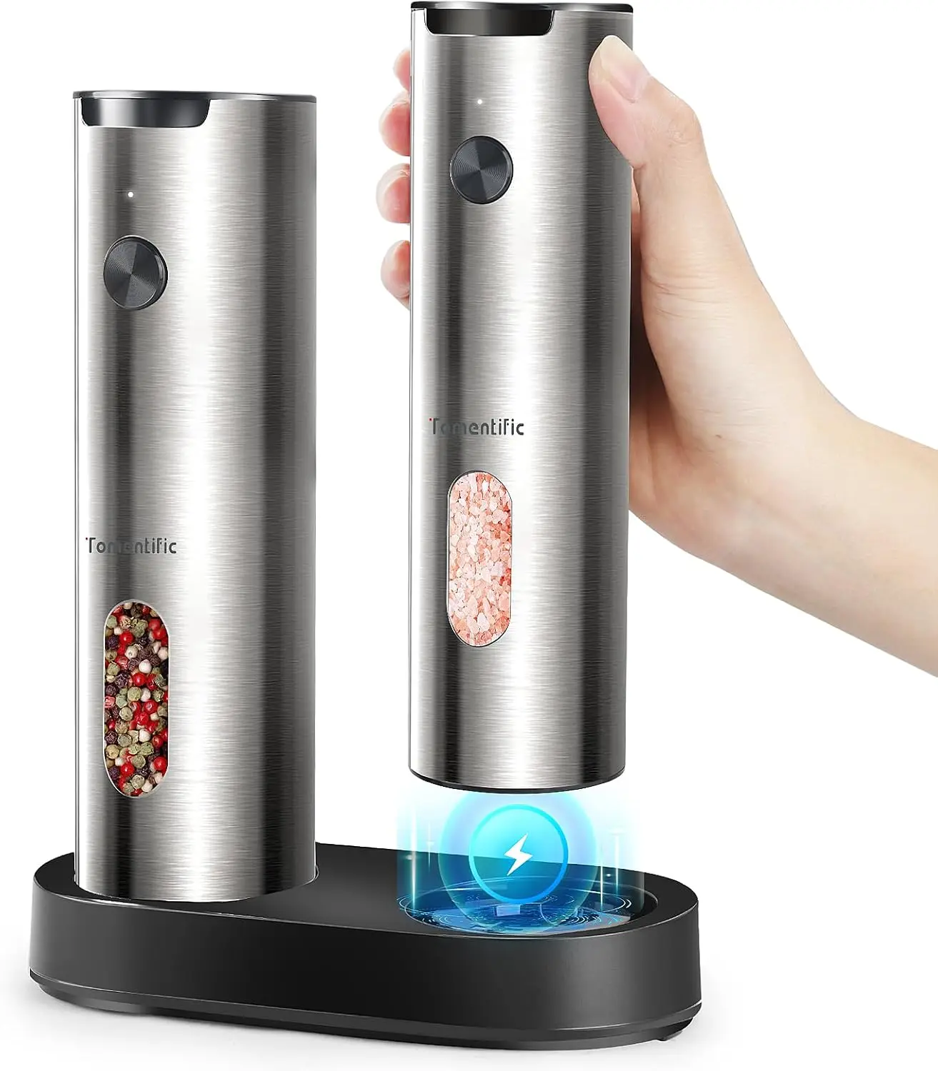 

Rechargeable Electric Salt & Pepper Grinder Set with LED Light, Adjustable Coarseness, Large Capacity for Kitchen & BBQ