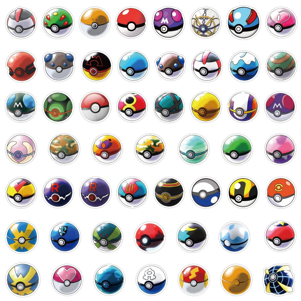 50pcs Cartoon Animation Pokémon Poke Ball Decorative Luggage Notebook Water Cup Stationery Waterproof Sticker