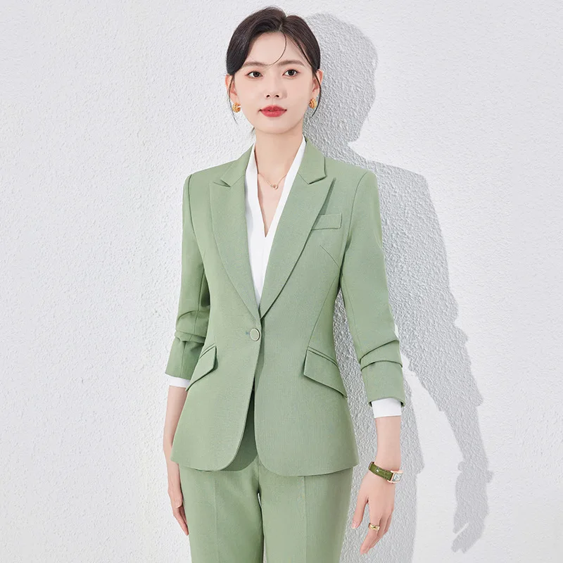 Green Suit Jacket for Women Autumn and Winter2024New High-Grade Temperament Goddess Style Business Wear High-End Suit Suit