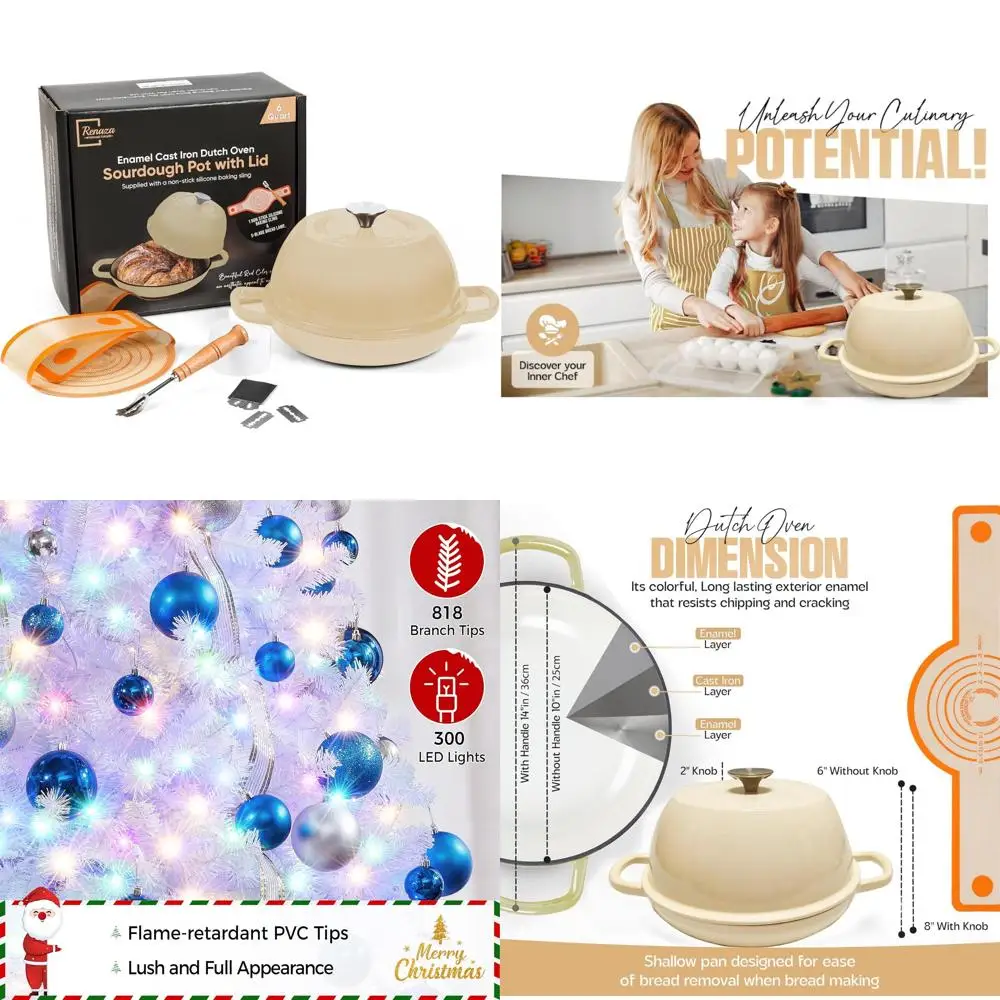 

Эмалированный чугунный голландский горшок для духовки с крышкой — идеально подходит для выпечки хлеба на закваске, в комплект входят 5 лезвий с гранем и антипригарным покрытием.