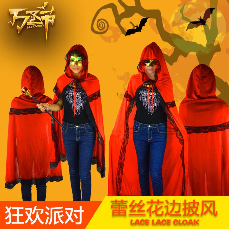 Sexy Costumes Holiday Prom Performance Dresses Red Shawl Cloak Little Red Riding Hood Costume Lace Cloak Party Halloween Props