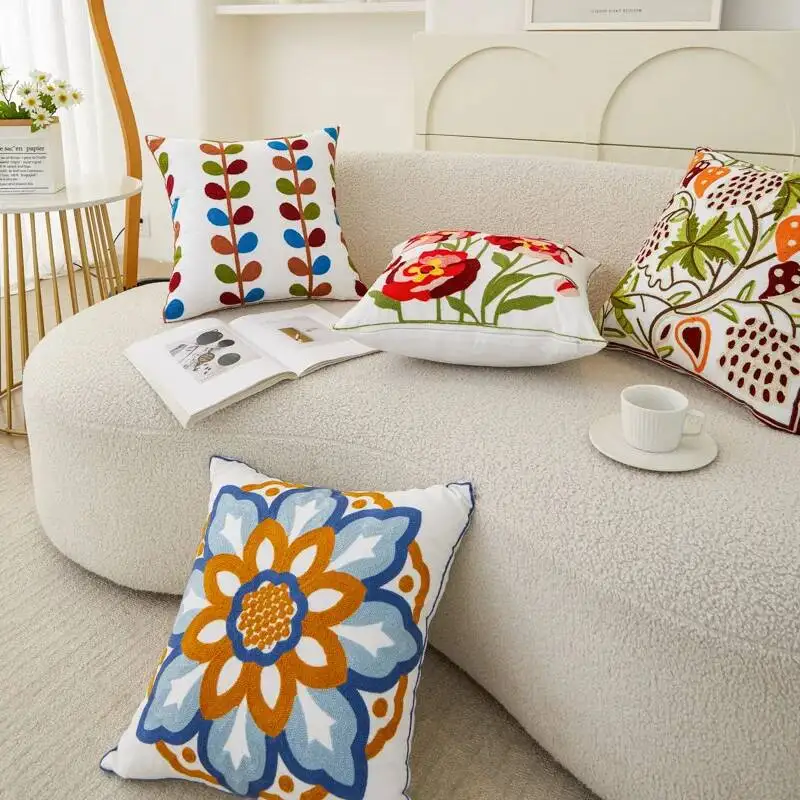 Gestickte florale dekorative Kissenbezüge mit Frühlings-Gänseblümchen-Motiv, Sommer-Pflanzen-Kissenhülle für Sofa, Bett, Stuhl, Heimdekoration – Detail 7