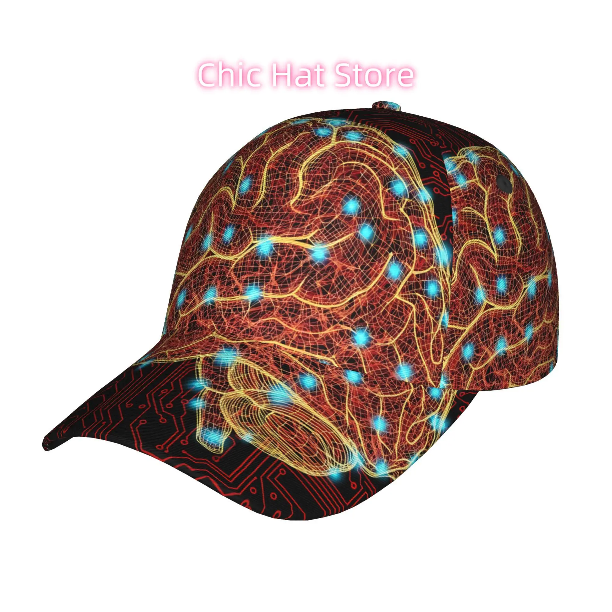 Artificial Brain Circuit Board, Fashionable Printed Baseball Cap, Curved Brim Baseball Cap, Sports Running Cap, Adjustable Baseb