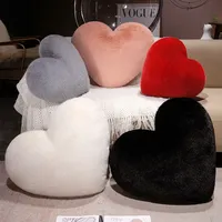 Nordic Style Furry Solid Color Heart-shaped Cushion Pink White Black Sofa Bed Back Cushion Soft Throw Pillow Bedside Cushion