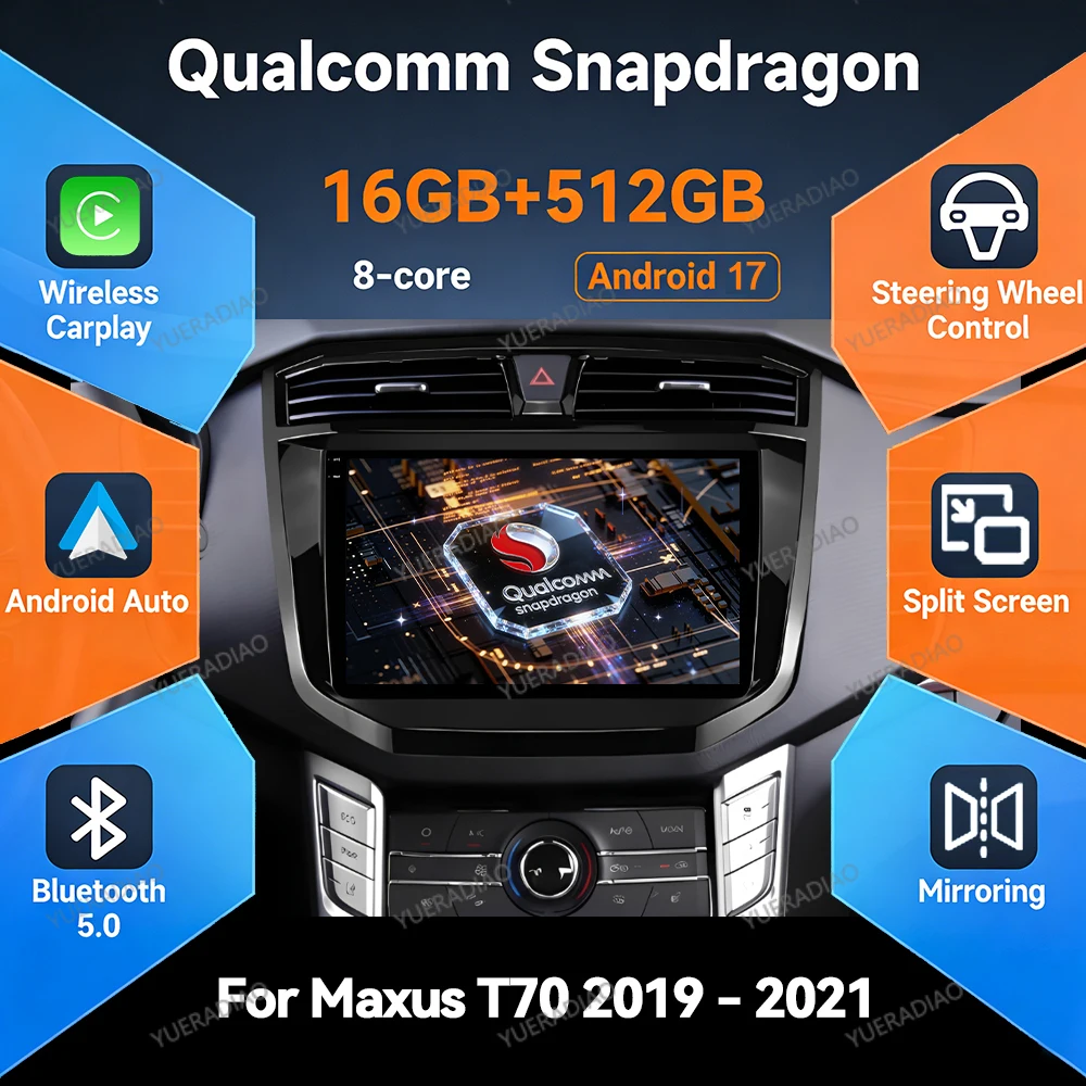 Android 17 Car Radio For Maxus LDV T70 T60 2019 - 2021 Multimedia Video Player GPS NAVI Head Unit BT Qualcomm 4G LTE 5G WIFI