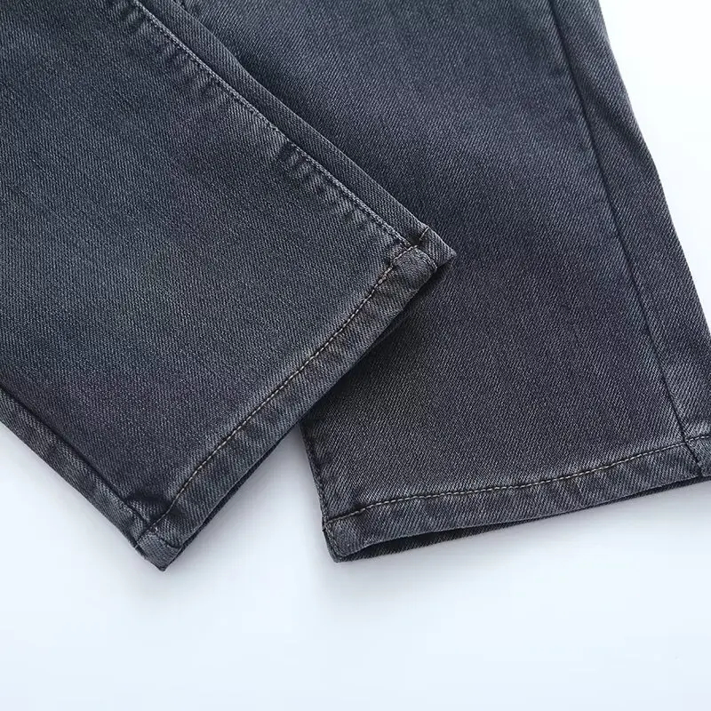 Withered Retro High Waisted Single Breasted Trousers Women Plush Jeans For Winter Solid Simple Casual Fleece Denim Pants