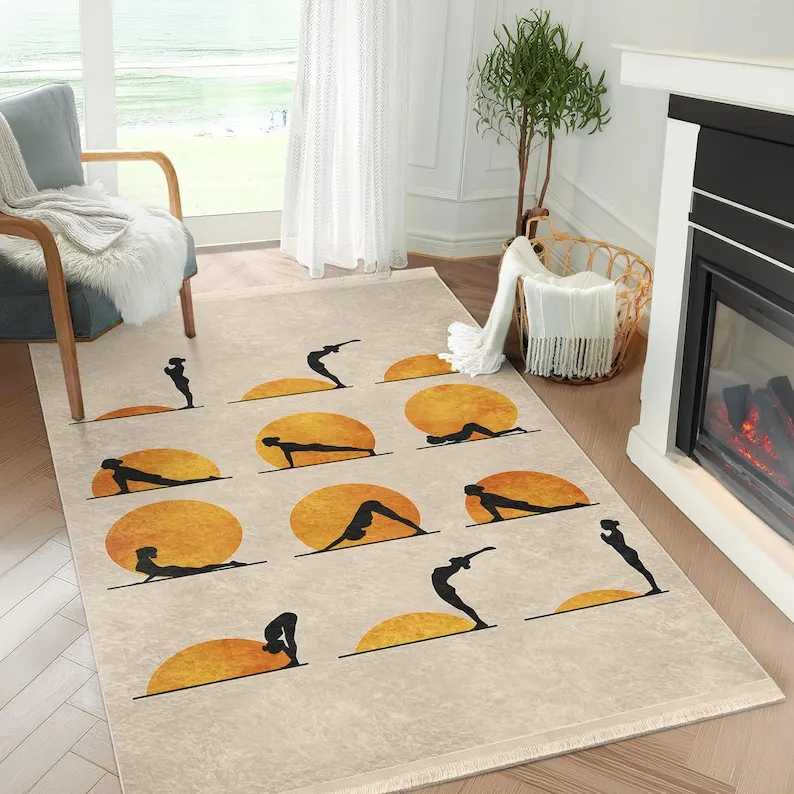 

Sunset Yoga Mat Yoga Themed Rug Meditation Carpet Boho Floor Mat Mindfulness Decorative Art Carpet for Home Practice