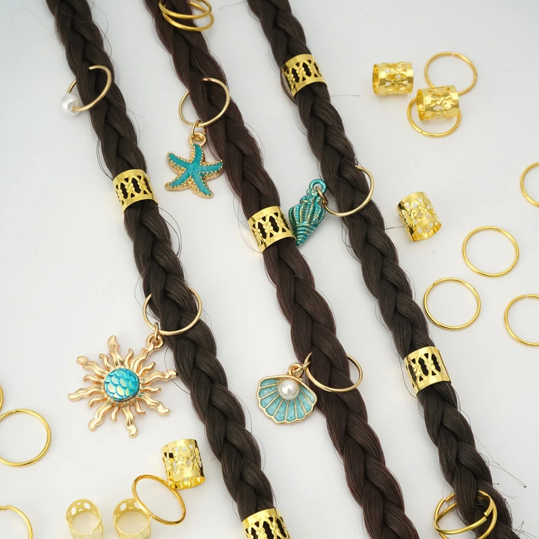 45PCS Baroque Starfish Element Dreadlock Hair Rings Summer Hair Jewelry for Dance Parties & Music Festivals