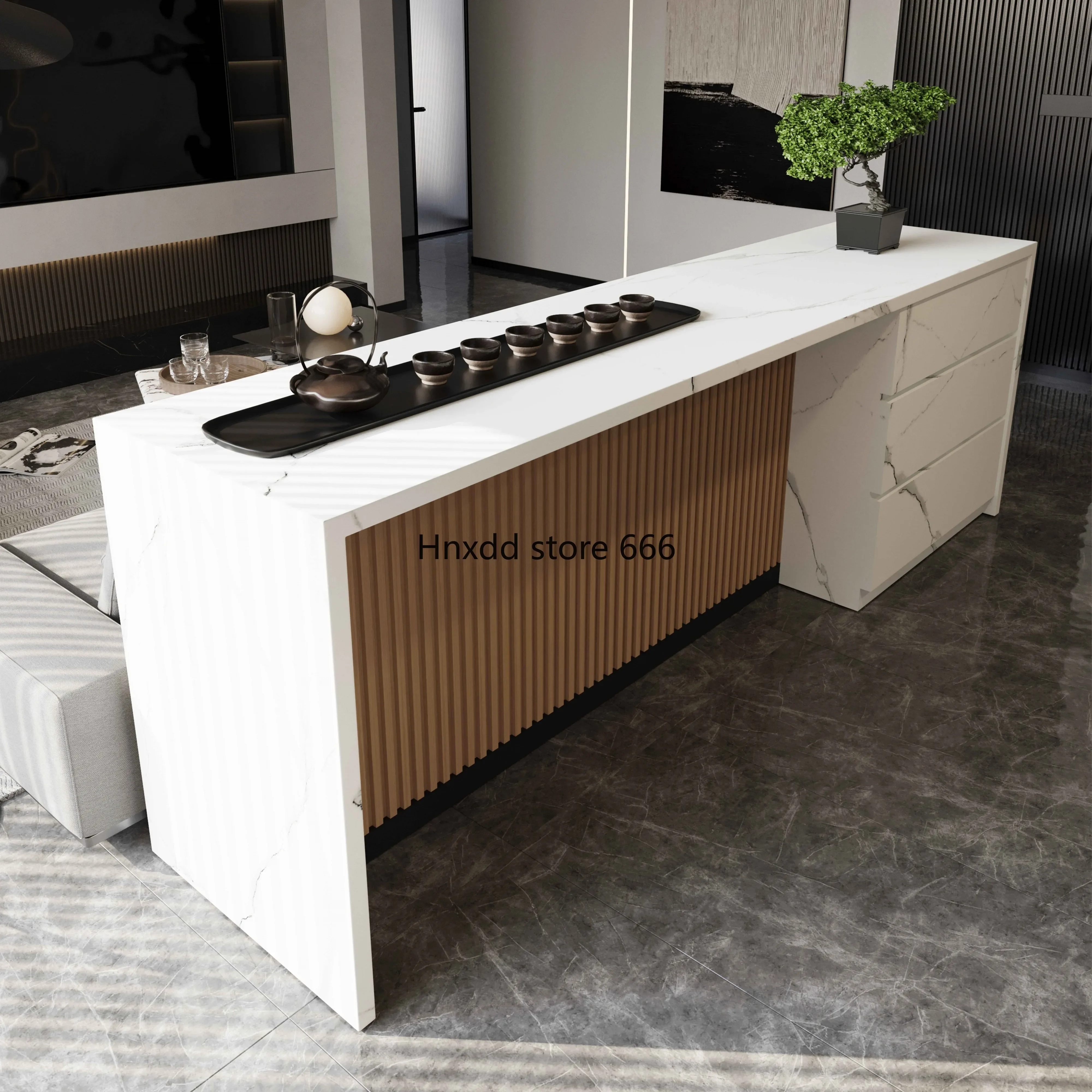 Flush rock slab island table dining table integrated bar table partition cabinet sofa backrest