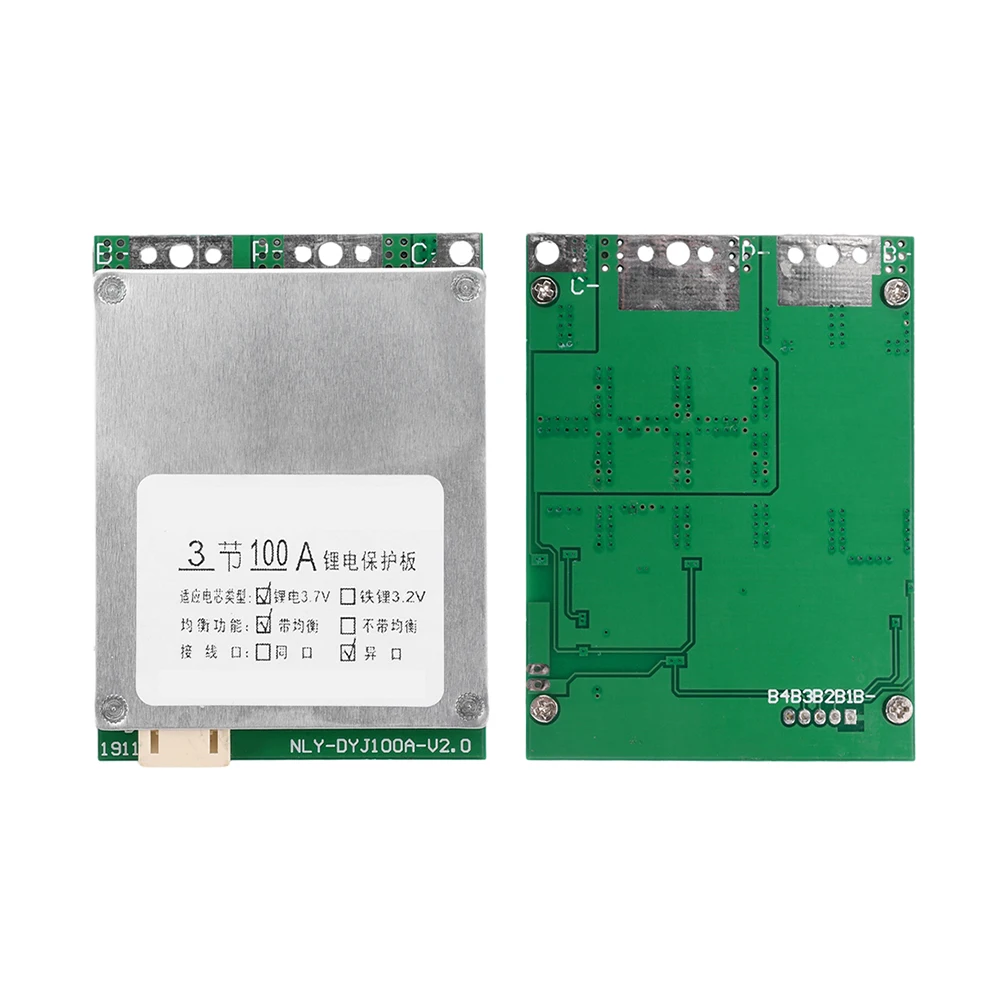 3S 12V 65A 100A Peak Current Split Port with Equalizer Li-ion Battery Protector Board BMS Balance Charging Separated Port