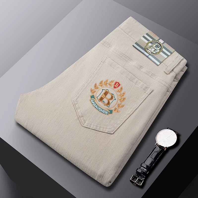 

Slim Fit Men's Fashion Jeans Brand Spring Summer Luxurious Stitched Elastic Pants Comfortable Stylish Casual Trousers