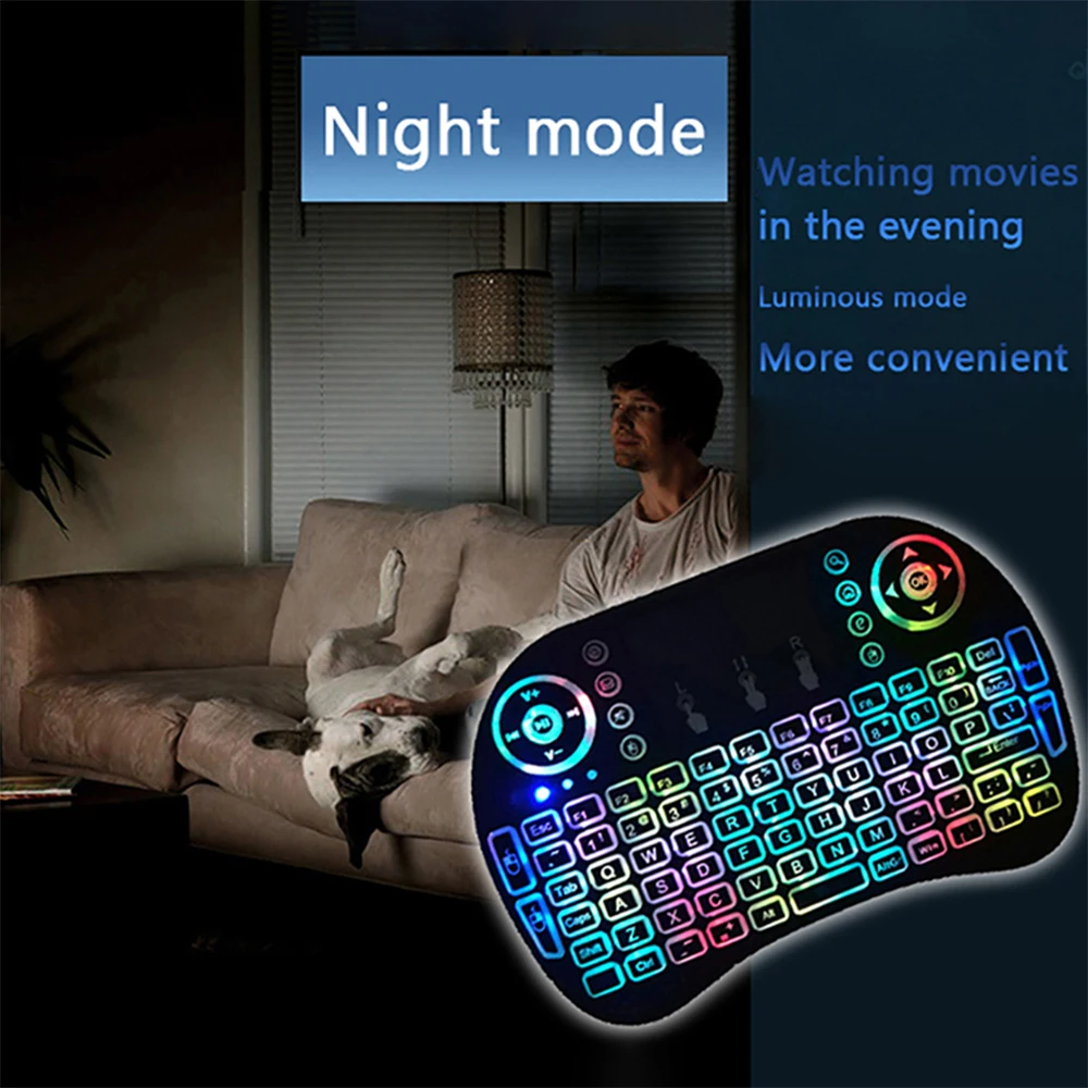 MRSVI I8 Mini Wireless Keyboard 2.4G English Lithium RGB Colorful Backlit Air Mouse with Touchpad for Android TV Box PC