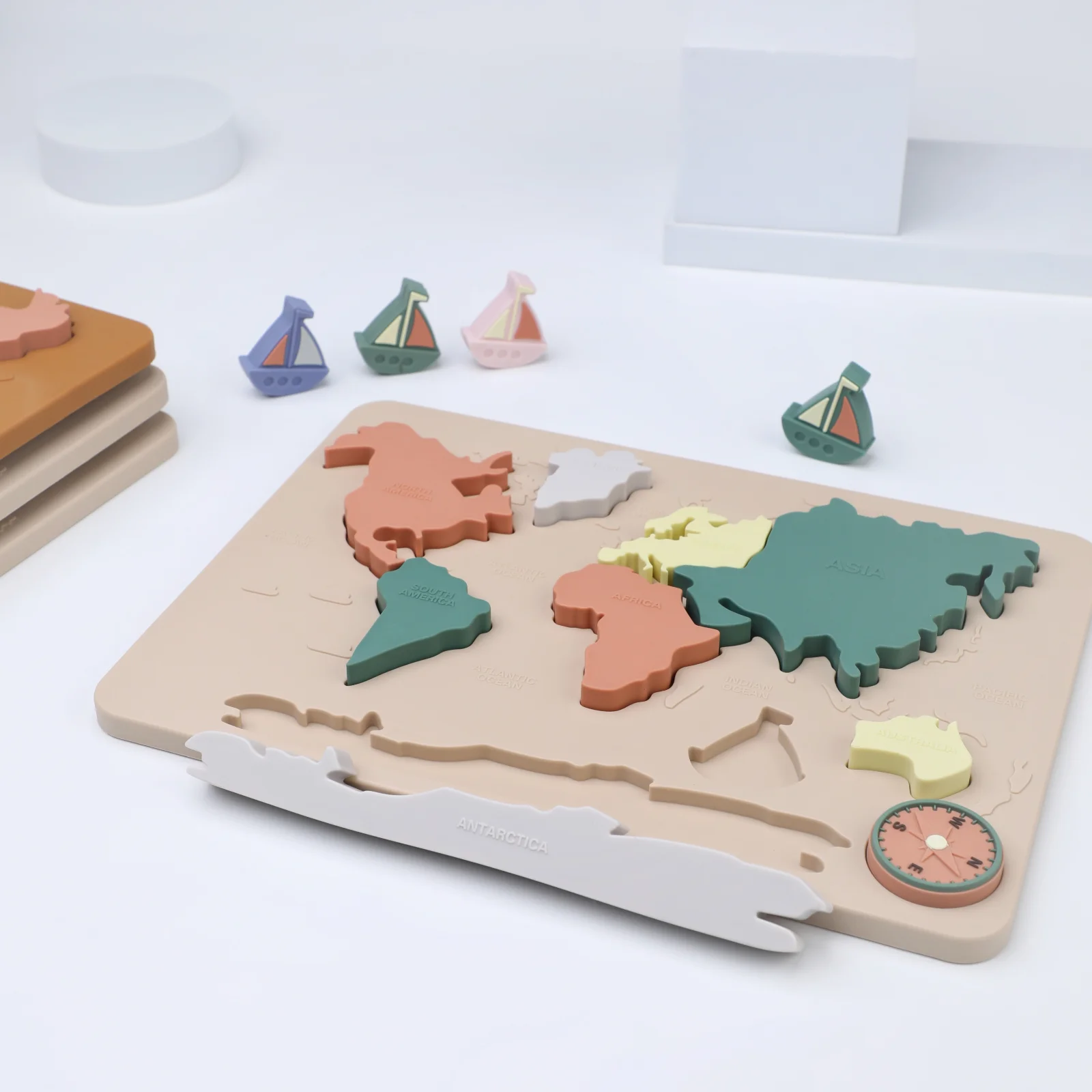 Montessori Educacional Math Toy para crianças, bebê Montessori, World Map Puzzle Toys, Matching Toy, Silicone macio, Acessórios para crianças