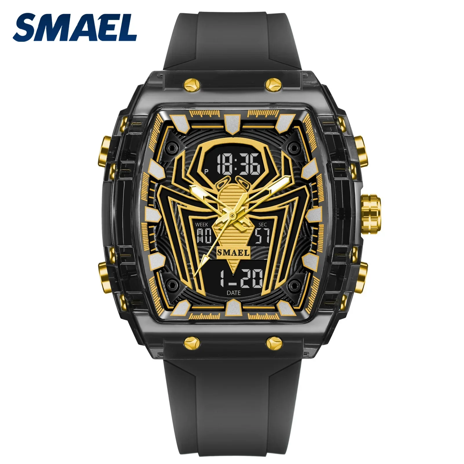 SMAEL 8116 50M 방수 듀얼 디스플레이 LED 야간 조명 레저 학생 전자 시계 새로운 남자 시계 다기능 스포츠