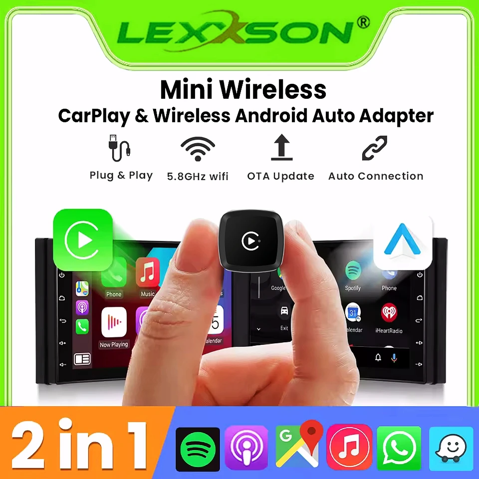 Smallest LEXXSON Wireless CarPlay Adapter MINI Ultra Android Auto Box USB Dongle Plug and Play for OEM Car Seamless Connection