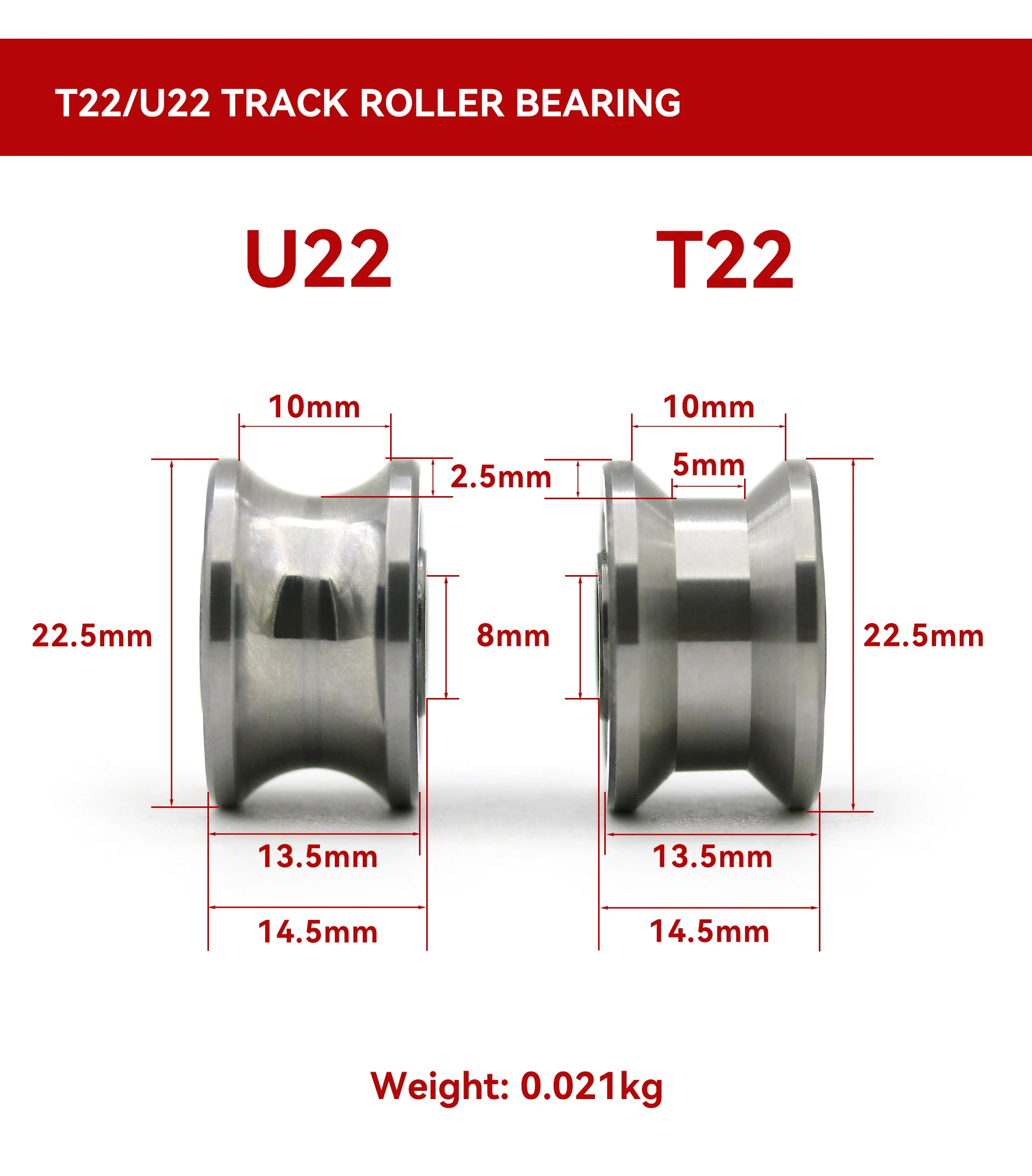 U22 T22 Spuren Walking Führungsschiene Track Rollenlager 8x 22,5x14,5x13,5mm – Detail 9