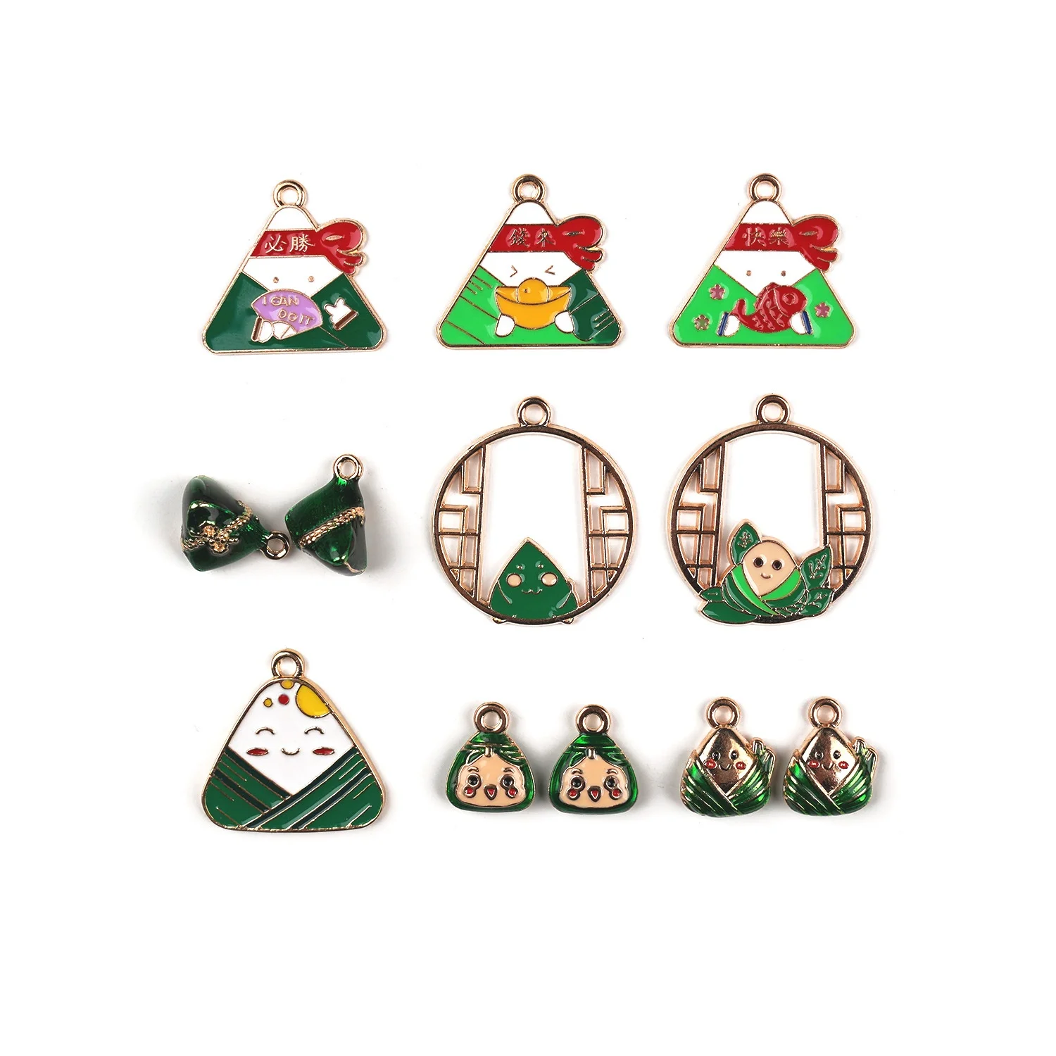 10pcs/Lot Dragon Boat Festival Enamel Zongzi Charms for DIY Earring Necklace Jewelry Handmade Pendant Making