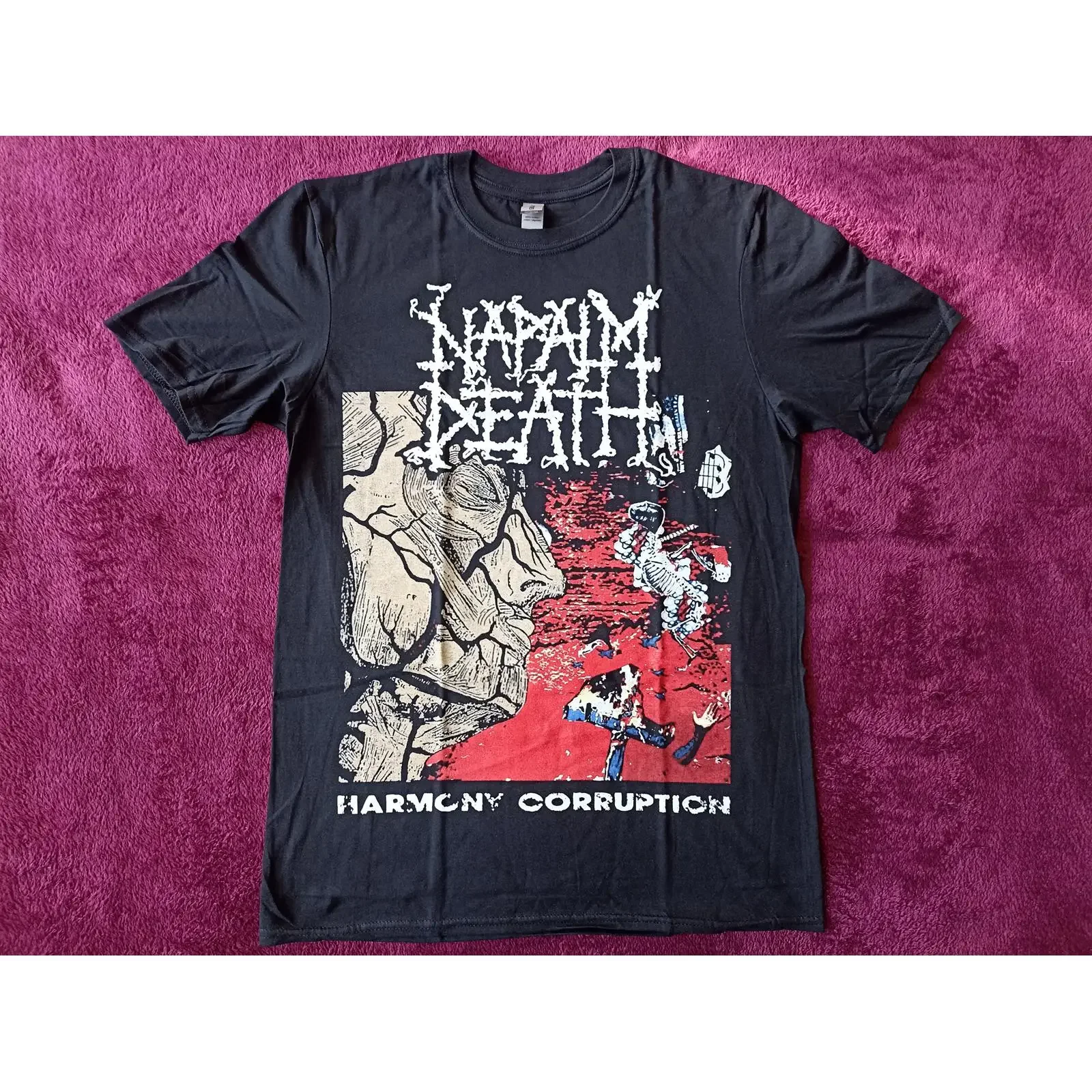 Футболка NAPALM DEATH Harmony Corruption, винтажная, с эффектом потертости, дышащая, повседневная, стильная, дизайнерская одежда, удобная, мужская, слегка состаренная.