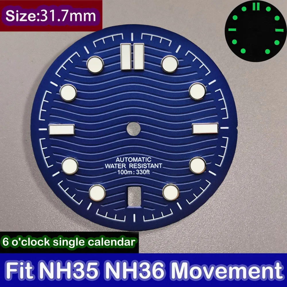 NH35 Dial 31.7MM Dial Calendar Window At 6 O 'clock Inated Fits NH35 36 Movement Men's Watch Accessories Watch Assembly