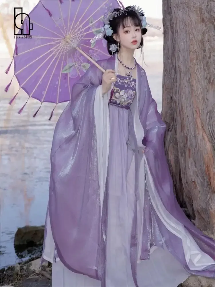 2023 Autumn Women Retro Purple Fairy Dress Chinese Style Traditional Hanfu Cosplay Costume Party Dress Cute Princess Dresses