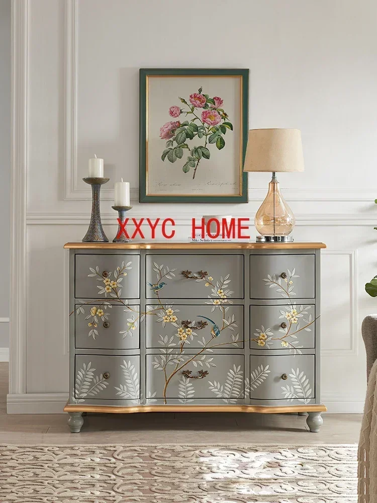 European-Style Bedroom Solid Wood Light Luxury Painted Five-Bucket Cabinet Living Room Wall Home Chest of Drawer