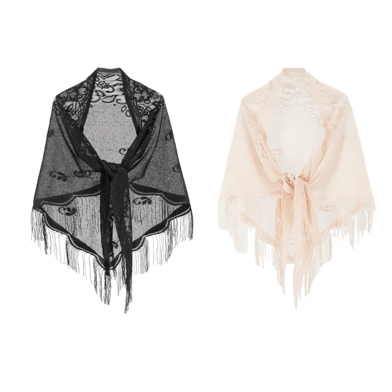 Mantón triangular ligero con borlas Mantón para mujer a prueba