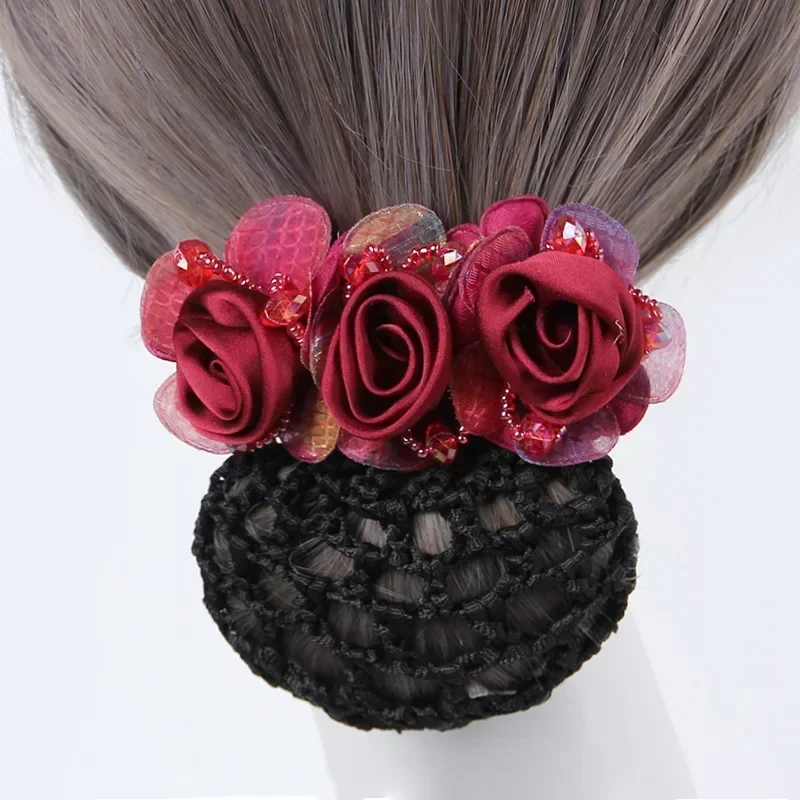 Professional Female Flower Net Pocket Headdress Flower Hotel Bank Female Top Clip Hair Accessories High-End Barrettes Mother