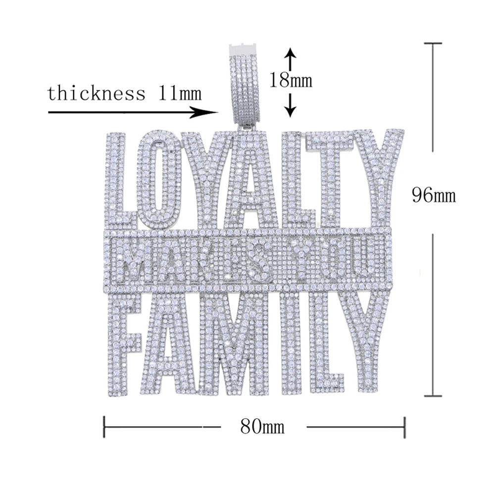 New Hip Hop Loyalty Makes you Family Pendant Necklace Iced Out Bling Silver Color CZ Cubic Zirconia Charm Men Fashion Jewelry