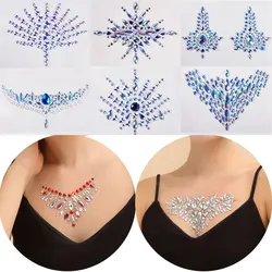 New Sexy Temporary Ladies Tattoo Fake Tattoo Stickers Chest decorato Crystal Face Diamonds adesivi per il viso con strass acrilici