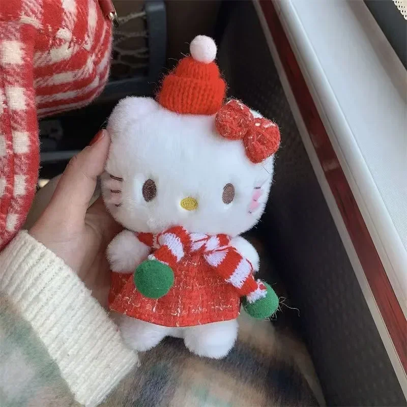 

Sanrio Hello Kitty Red Plaid Christmas Hat Dress Up Plush Doll Keychain Decoration Cute Cartoon Backpack Pendant Kids Toy Gift