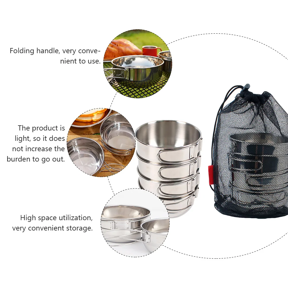 

1Set Stainless Steel Bowls Folding Outdoor Camping Tableware Portable Durable Small Bowls for Hiking Picnic Mini Bolws