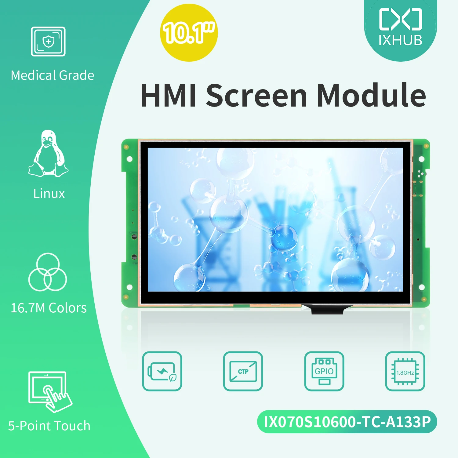 IXHUB Linux Touch Display Linux Quad-core 7-inch 1024*600 Pixels Medical Grade IPS TFT LCD Module CAN Supported