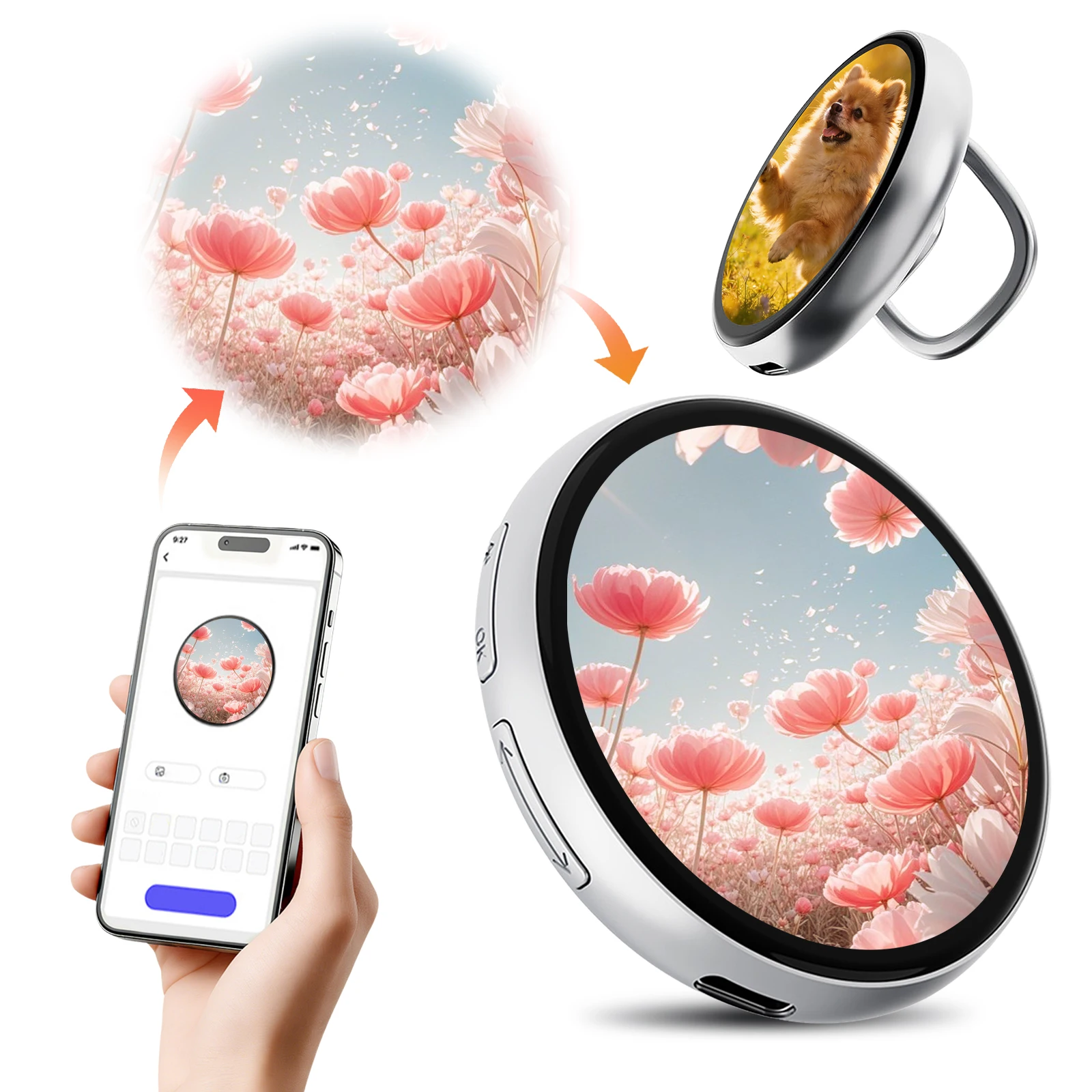 

Bluetooth Smart E-Badge 1.85‘’ IPS Tag Pins Creative Magnetic Electronic Badge Pin Supported JPG/PNG/GIF 360x360 Resolution Pins