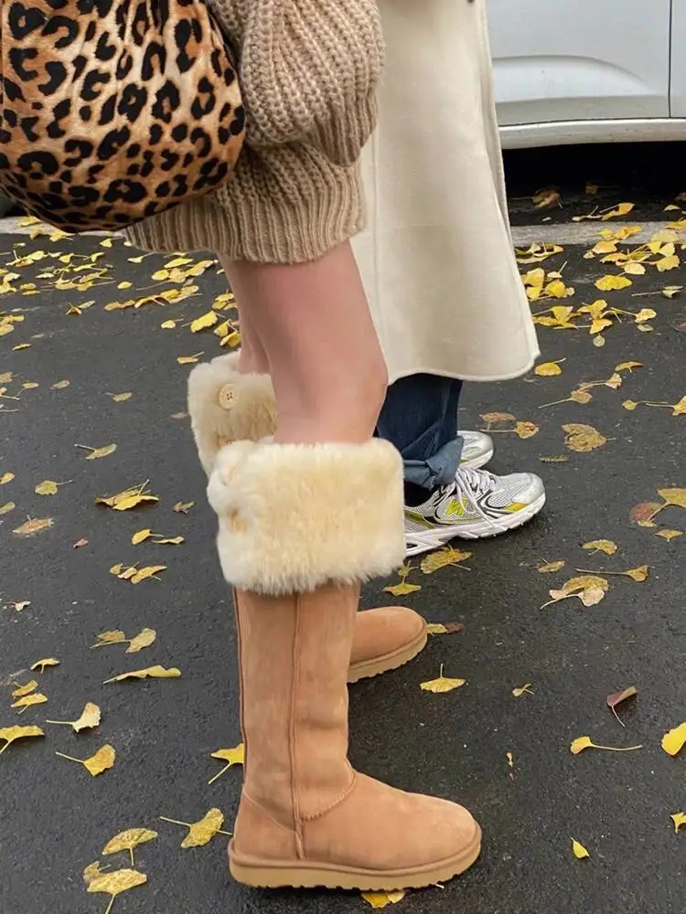 2025 الشتاء المرأة فروي مكبل الثلوج الأحذية الصوف اصطف طويل العجل الأحذية سميكة الركبة عالية العجل الثلوج الأحذية #1