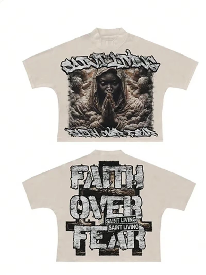 

Летние, удобные, большие размеры 404, мужские белые и кремовые, летние, с круглым вырезом, с короткими рукавами, повседневные, с буквенным принтом, в стиле Y2k