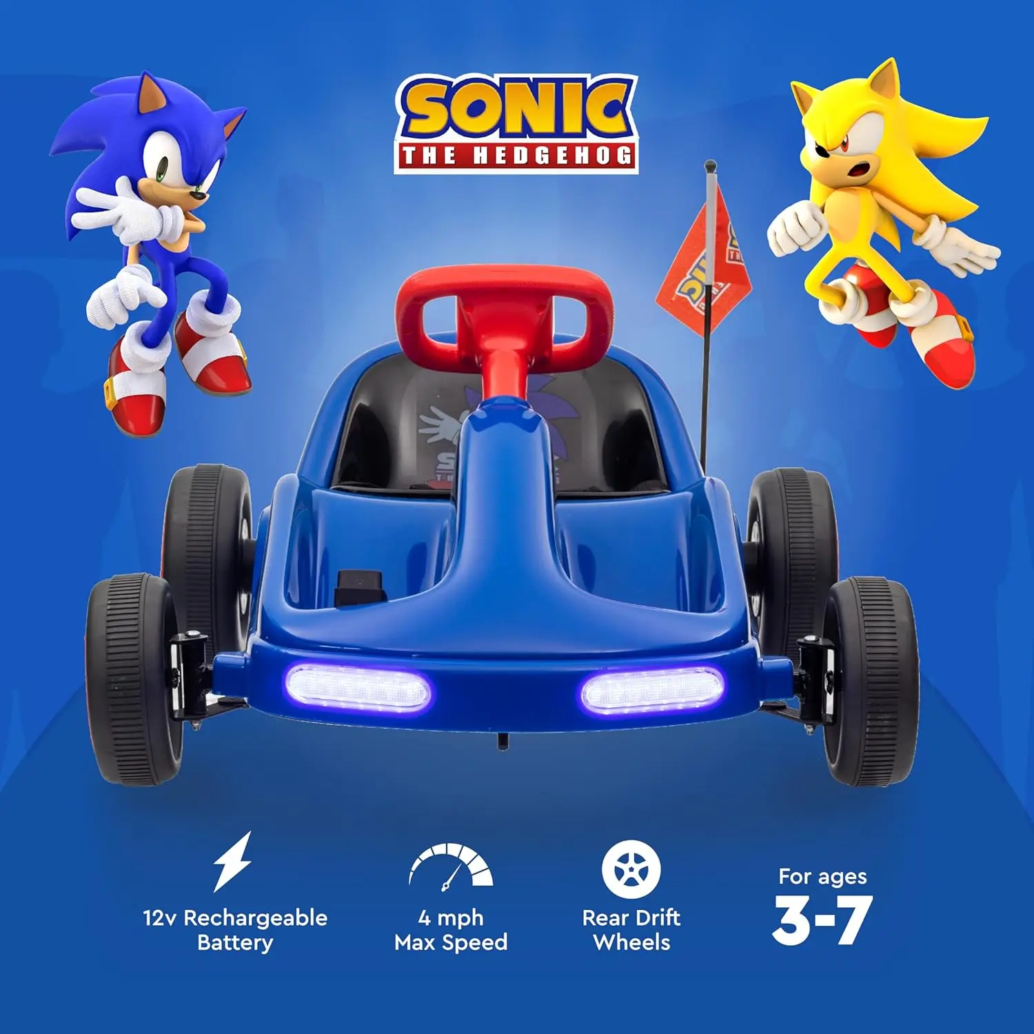 Hedgehog 12V Electric Go Kart for Kids, Electric Ride-On Toy with Lights, Seat Belt, Ages 3-6, Durable PVC and Iron Construction