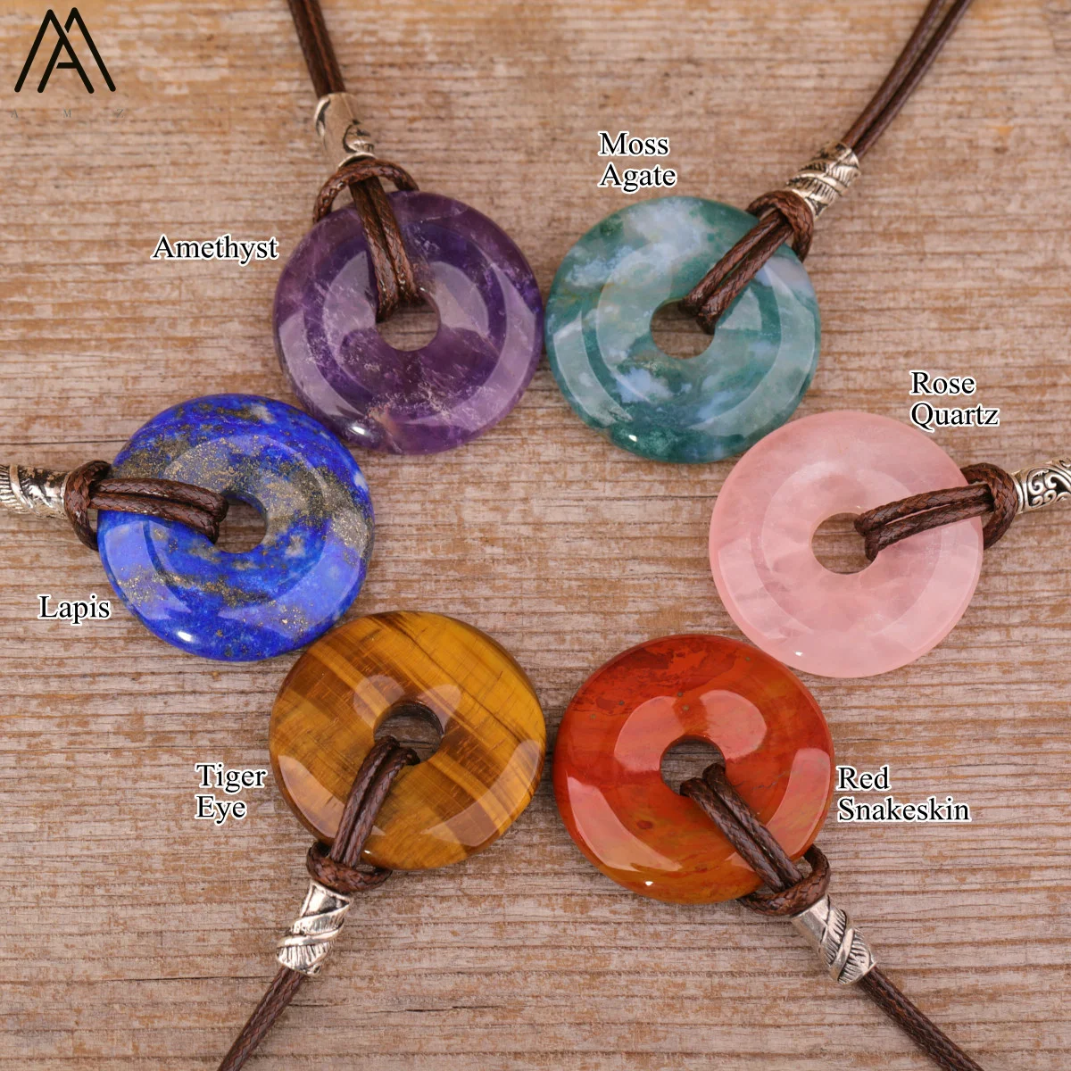 Healing Donut Kristall Anhänger Halskette Für Frauen Natürliche Amethyst Lapis Tiger Auge Stein Leder Halskette Mode Schmuck Bijoux – Detail 4