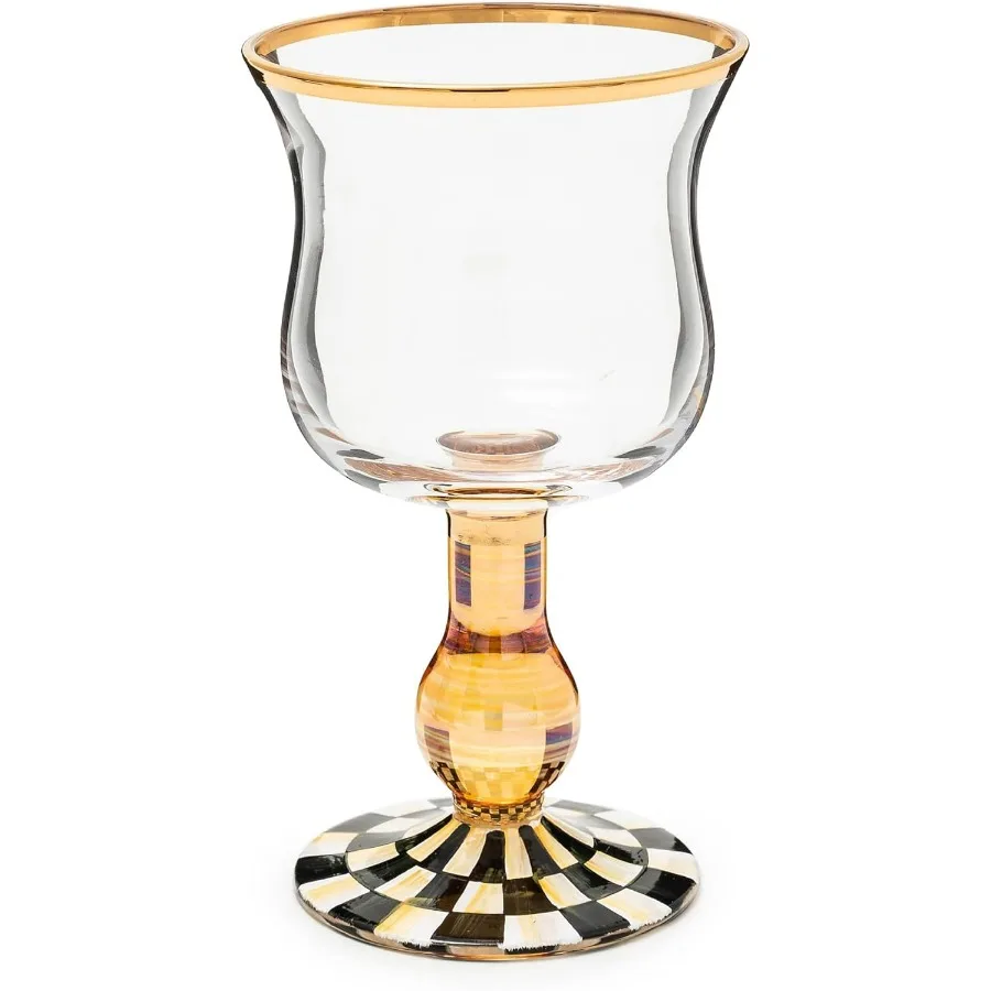 

Stemmed Wine Glass Decorative Wine Glassware for Elegant Dining and Home Bar Settings 16 Ounces BlackandWhite Courtly Check Pat