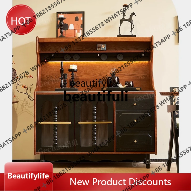 

French retro dining side cabinet solid wood American living room storage kitchen low cabinet