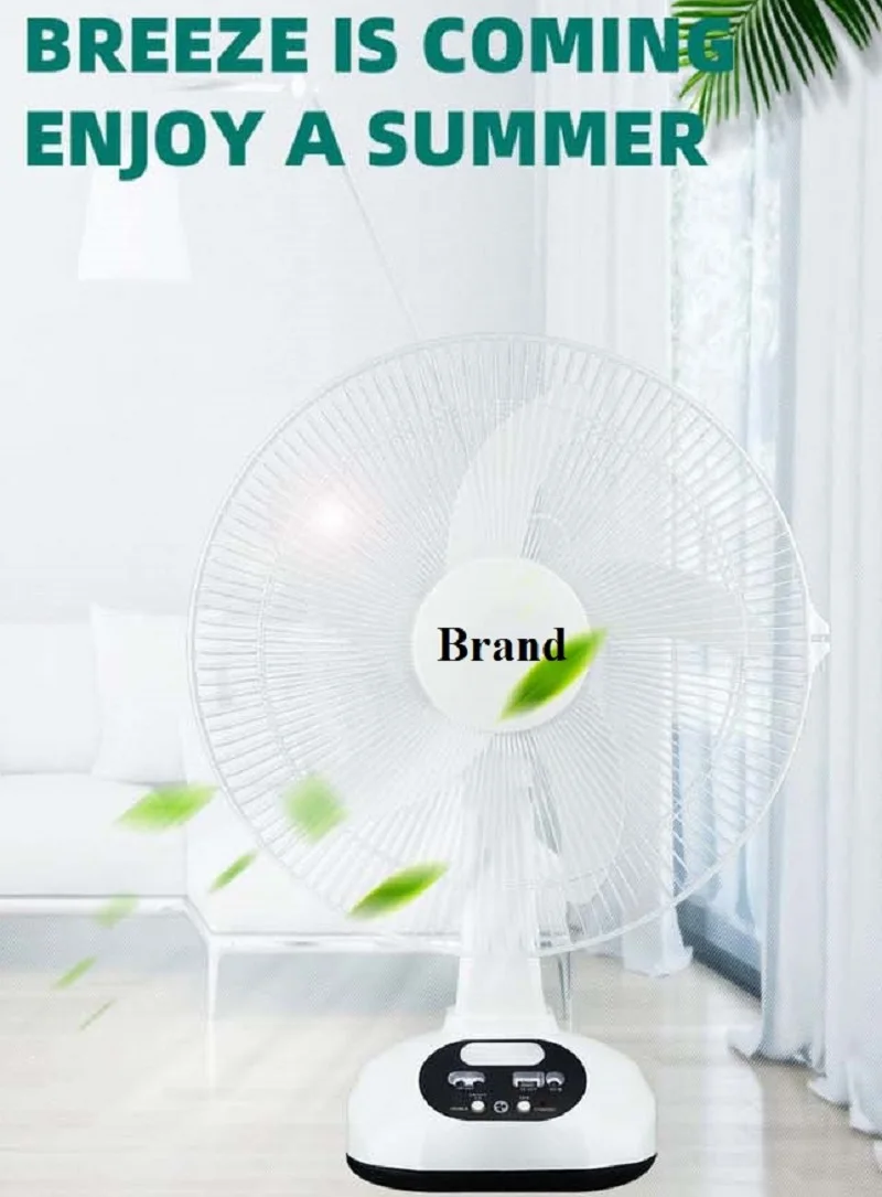 충전식 태양열 팬 AC/DC 12in 14in 16in 테이블 팬(LED 전구 포함) USB 포트 원격 제어 냉각 공기 팬 야외 캠핑