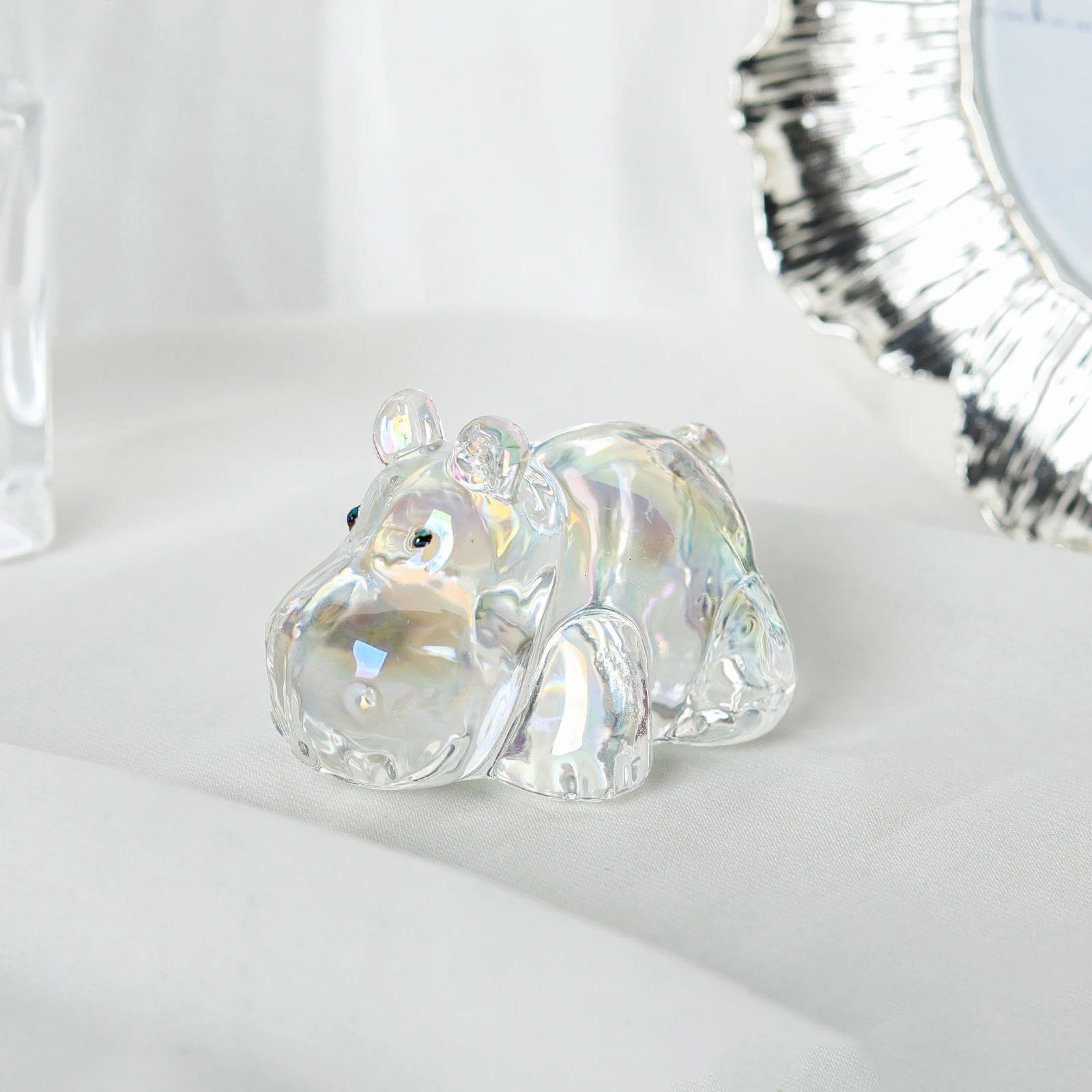 1 قطعة تمثال فرس النهر الكريستالي تحصيل ثقالة الورق الفن الزجاج الحيوان زخرفة الجدول ديكور المنزل هدية للأطفال فتاة #4