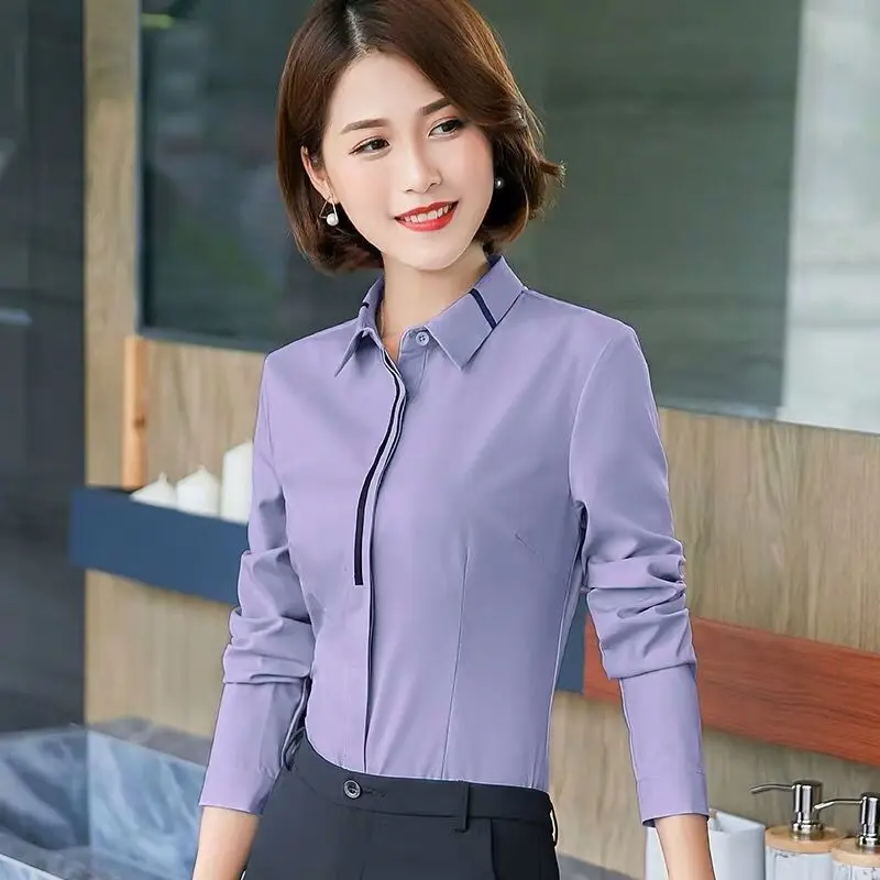 

Spring Summer New White Office Slim Blouse Polo Neck Long Sleeve Bow Patchwork Solid Shirt Tops Elegant Women Clothing JJ773