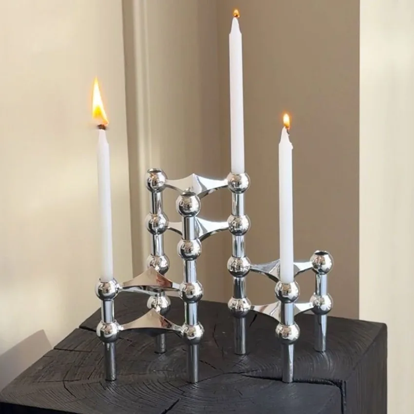 Silver Candlestick Holders Small Stand Nordic Metal Candlestick for Stick Skinny Candelabra Set for 3 Candles Living Room Decor