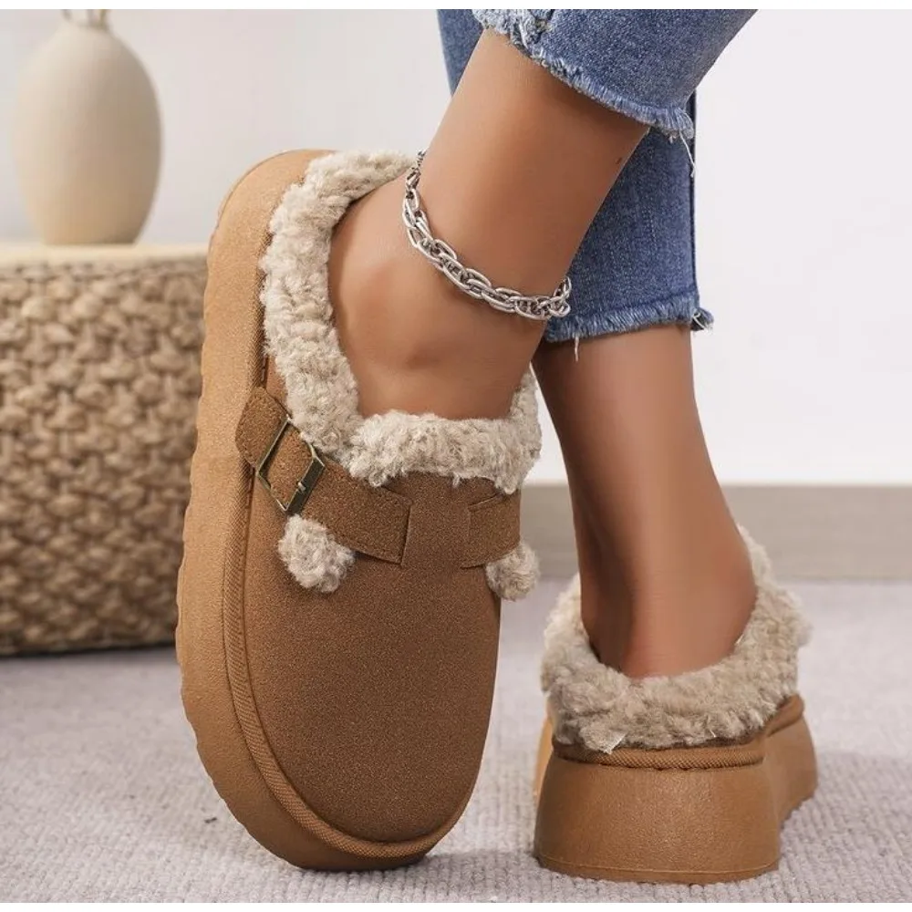 Shallow Mouth Casual Woman Shoe Female Footwear Round Toe Loafers Fur All-Match Autumn Dress New Moccasin Fall Winter Rubber