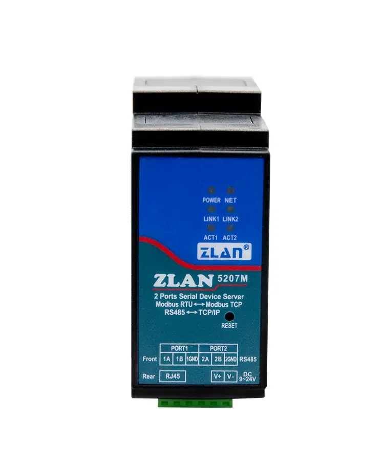 이더넷 TCP IP Modbus 게이트웨이 RTU to TCP MQTT, Json 컴퓨팅, 딘 레일 산업용 모듈 변환기, ZLAN5207M, RS485, 2 포트